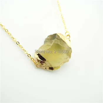 

QN2478 Crystal Quartz Raw Citrin e Nugget Pendant Necklace Double Gold Electroplated