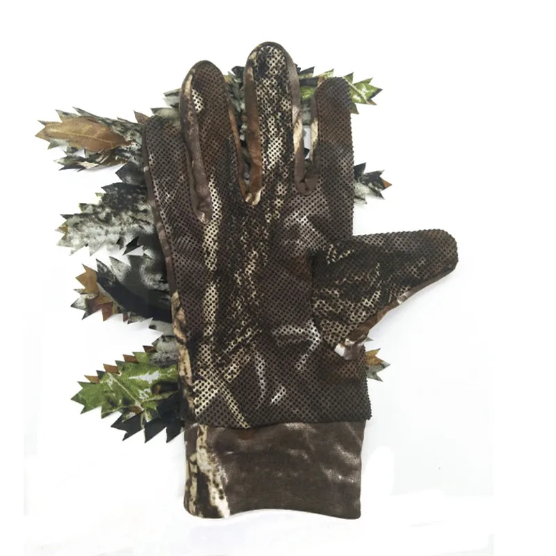 1 Pair 3D Leaf Fishing Hunting Gloves Non-slip Bionic Camouflage Gloves Full Finger Skidproof Silicone Dots Hunter