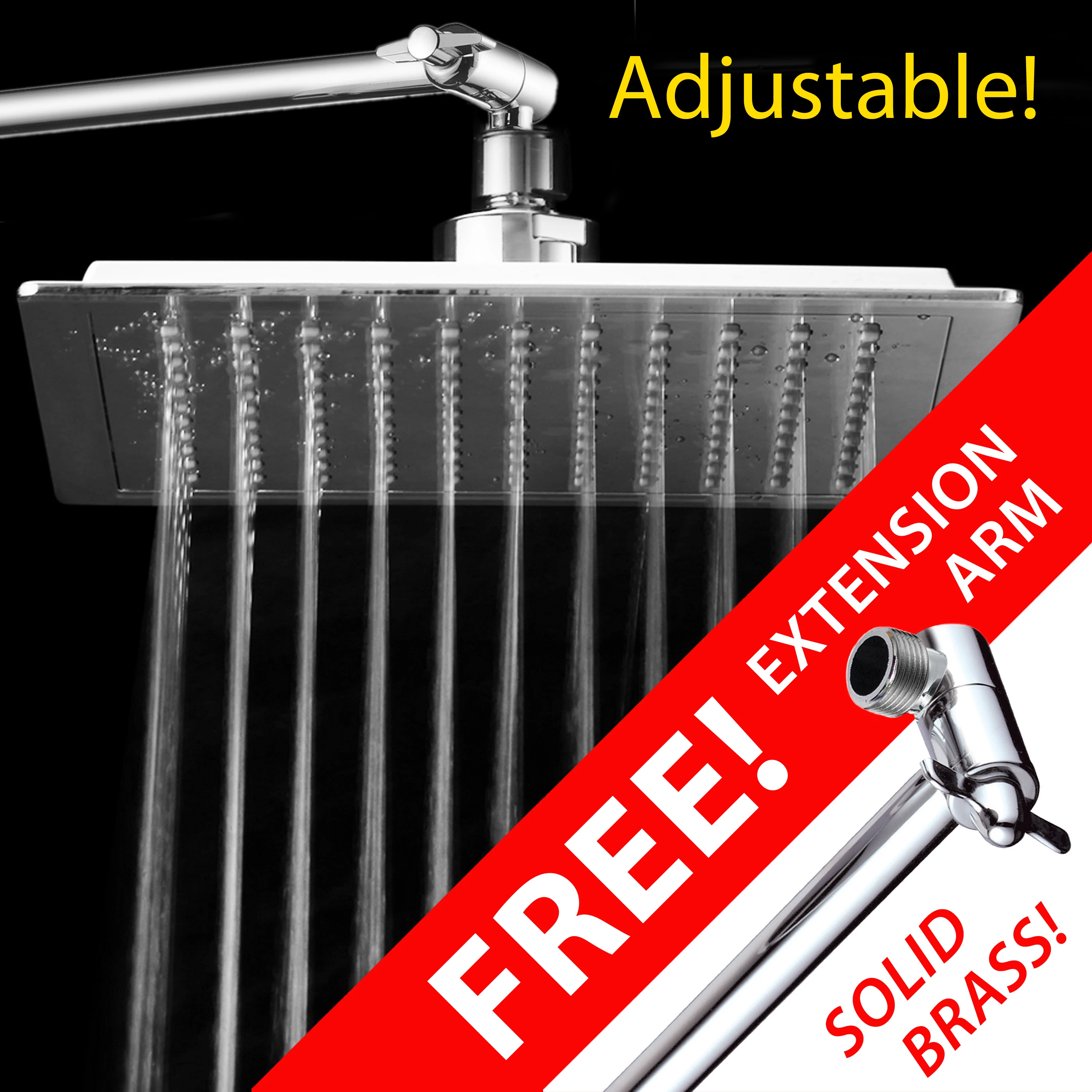 AquaSpa 9-inch Square Rain Shower Head and FREE 11 Inch Solid Brass Adjustable Extension Arm (1)