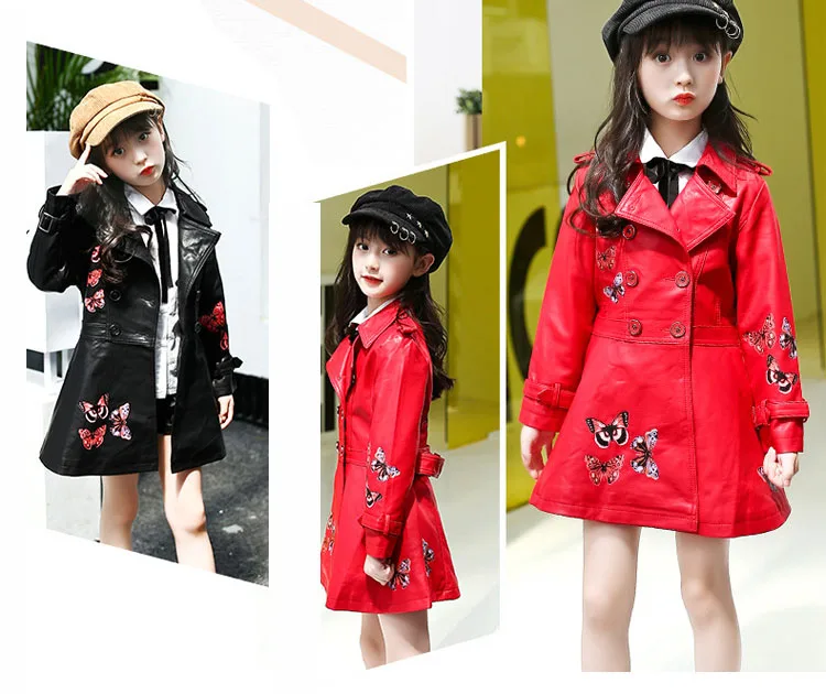 Christmas butterfly pattern children PU leather kids jackets girls trend coats jackets thick autumn winter jackets for girls   4 5 6 7 8 9 10 11 12 13 14 15 years little big girls  kids girl coat girl jacket leather 2017  trench coat (10)