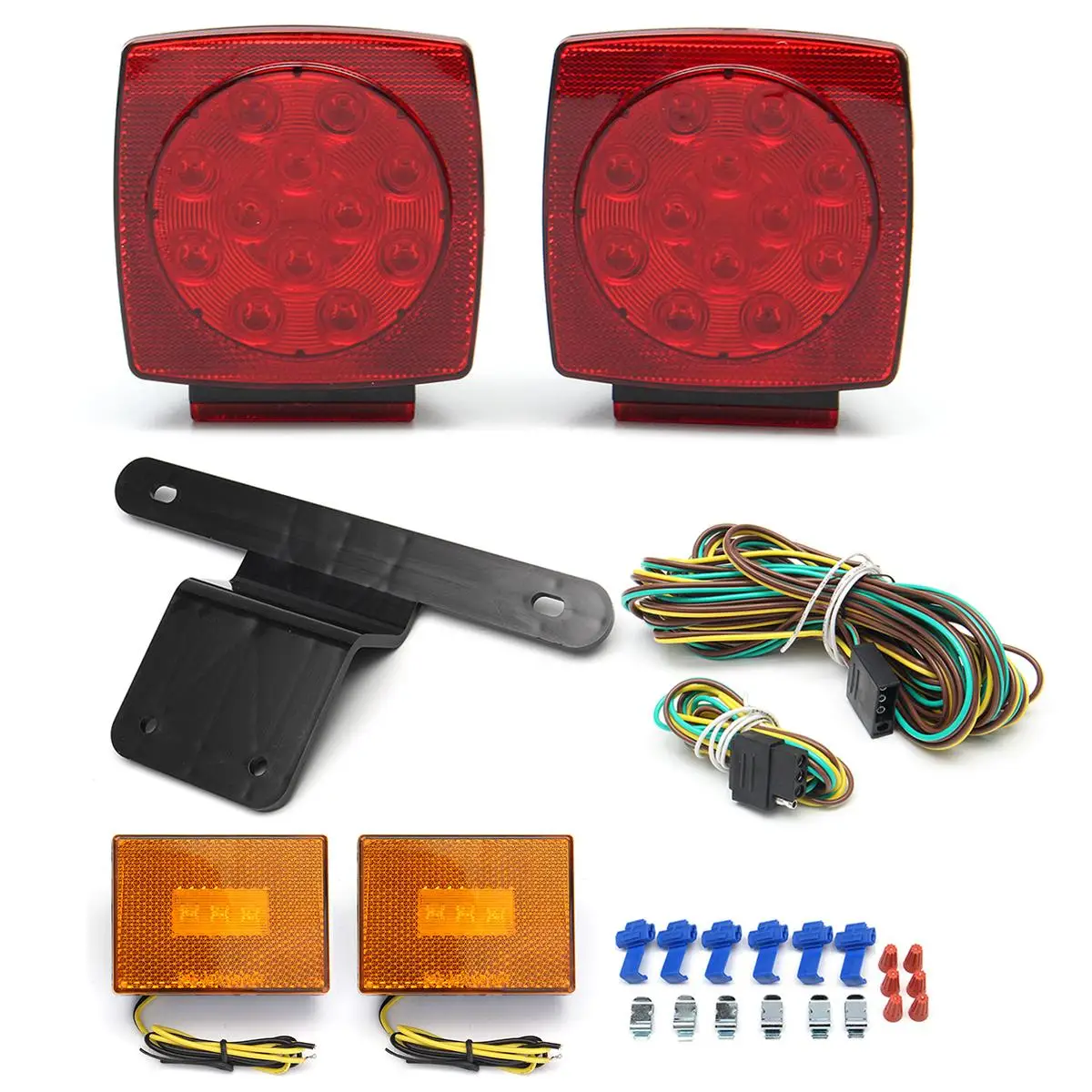 

2Pcs Car LED Stop Light +2Pcs Side Light Turn Tail Marker Bracket&Harness Submersible Truck Trailer SQ LED Light Kit