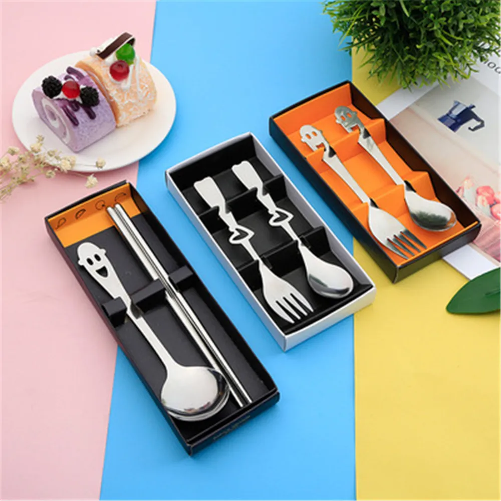 Cute 304 Stainless Steel Tableware Set Silver Dinnerware Sets Western