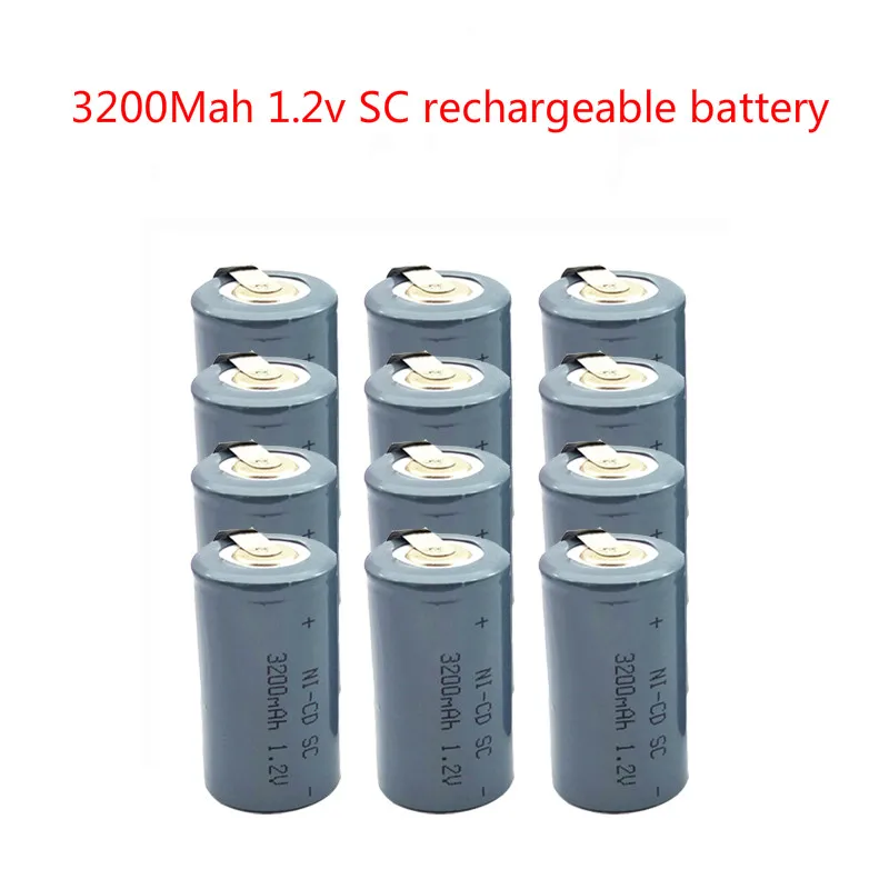 

12pcs 1.2V Rechargeable Battery 3200mah 4/5 SC Sub C Ni-cd Cell with Welding Tabs for Electric Drill Screwdriver