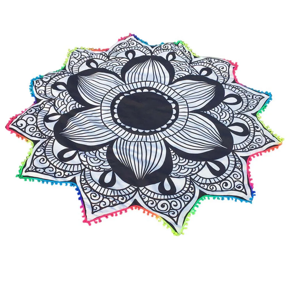 

Bohemian Lotus Hippie With Tassel Beach Towel Throw Mandala Towel Yoga Mat Sunbathe Large 1PC Tapestry