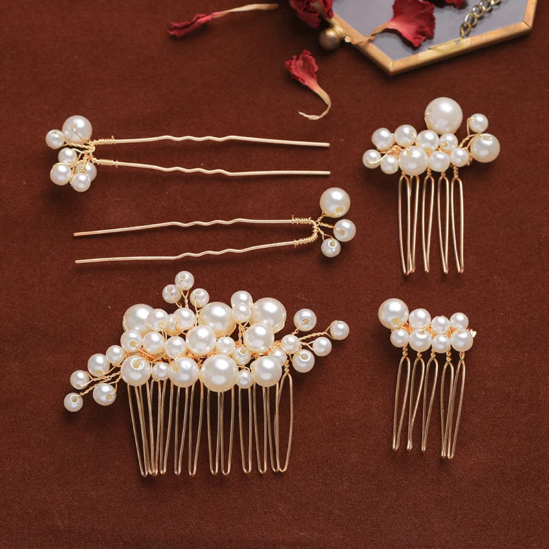 

Pearl Hair Combs and Hair Pins Wedding Hair Jewelry Accessories Women Handmade Insert Comb Shiny Head Decoration Ornament
