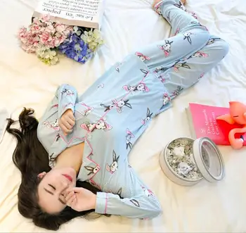 

Women Pajamas Winter Pajama Sets Printing Cartoon Cat Long Sleeve 2 Piece Suit Sleepwear Female