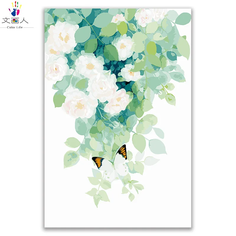 

green plant oil painting pictures by numbers flowers canvas coloring draw painting by numbers with framed for living room decor
