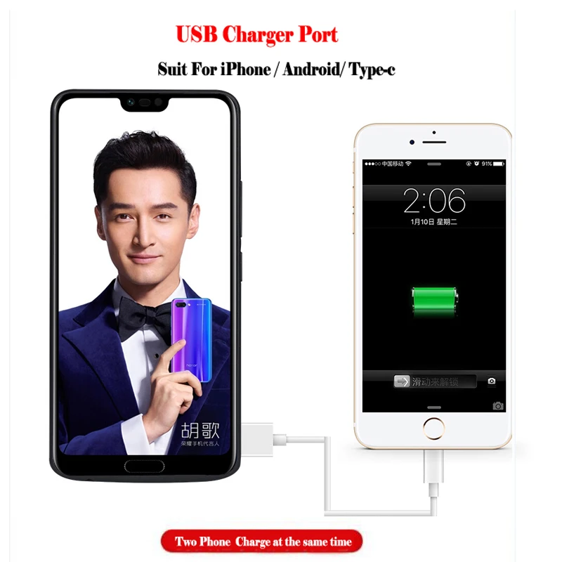 Чехол аккумулятор 6500 мАч для huawei Honor 10 внешний чехол USB зарядное устройство