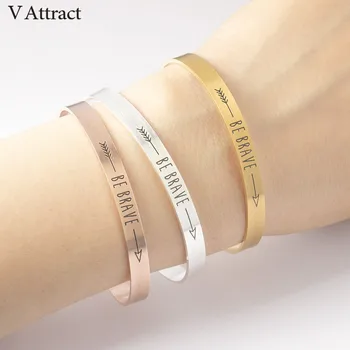 

V Attract 2020 Inspiration Rose Gold Be Brave Cuff Bracelets & Bangles For Women Men Jewelry Graduation Stainless Steel Pulseira