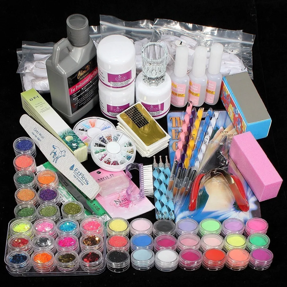 

Manicure Kit Nail Decoration 42 Acrylic Nail Art Tips Powder Liquid Brush Glitter Clipper Primer File Set Nail Art Tools