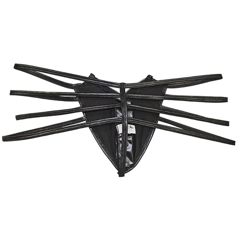 S-XL Jockstrap Black Patent Leather Strappy G String Gay Panties Erotic Men Zipper Front Sexy Bandage Jock Strap Sissy Underwear (1)