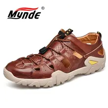 Mynde/Новинка; мужские летние сандалии; Повседневная обувь из натуральной кожи; мужские пляжные сандалии в римском стиле; брендовая мужская летняя обувь; большие размеры 38-47