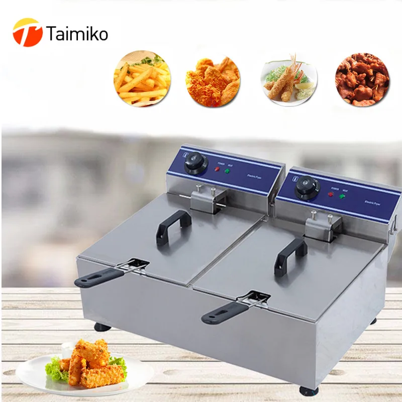 

Double Tanks Electric Deep Fryer Multi-functional Household Commercial Stainless Steel Grill Frying Pan French Fries Machine