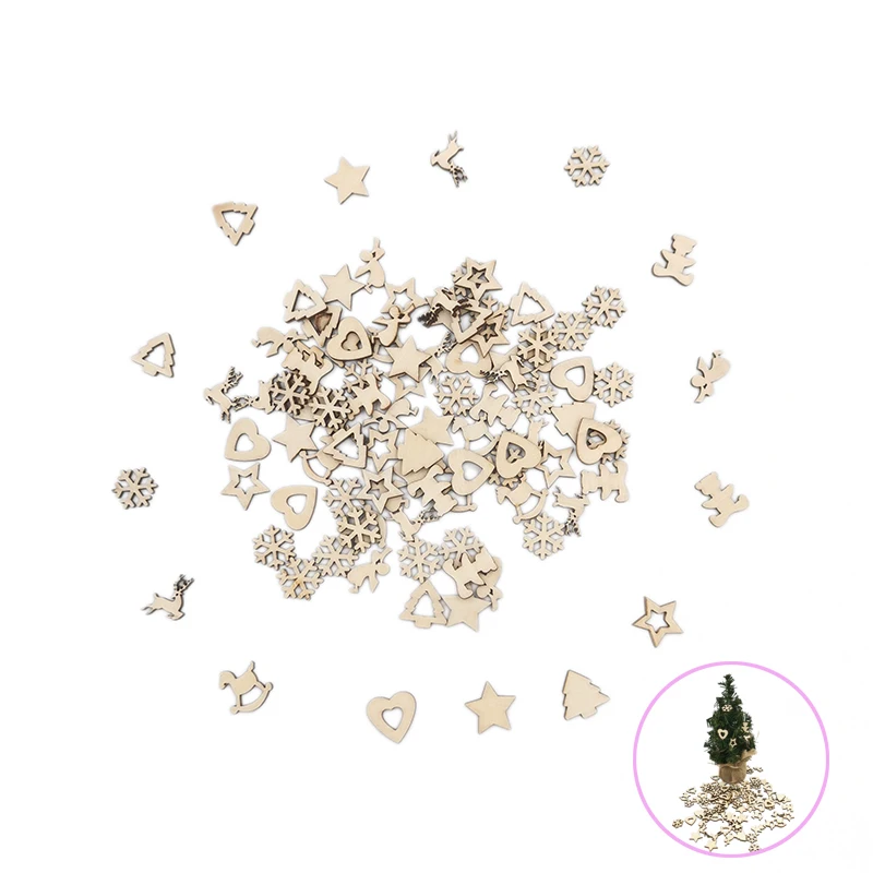 

100Pcs Wooden Scrapbooking Festivel Embellishments Kits Mini Laser Cuts Wooden Christmas Embellishments Contains Deer Stars