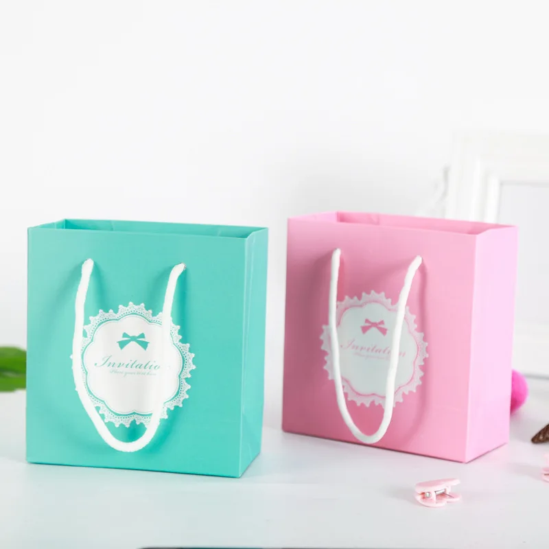 

1pc Mint Pink Sweet Creative Candy Gift Bag Color Paper Gift Bag Handbags Reticule Girl Baking Package Customizable 1k