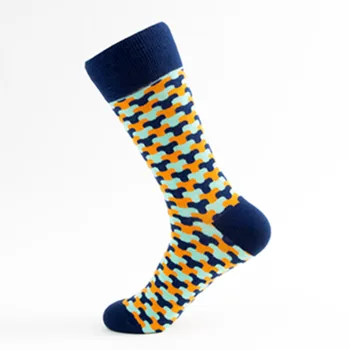 

1pair Harajuku Street Tide Casual Men Cotton Cartoon Happy Socks Lattice Socks For Couple Beard Pattern Tube Socks