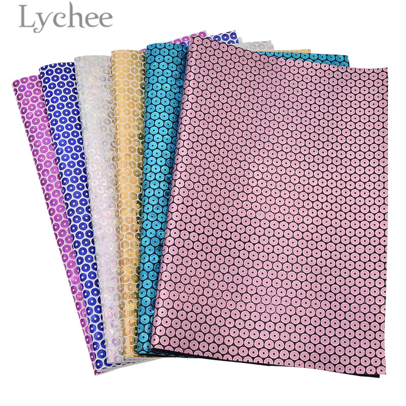 

Lychee 21x29cm A4 Hologram Sequin PU Leather Fabric High Quality Synthetic Leather DIY Material For Handbag Belts Garments