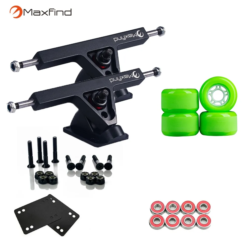 

Maxfind 1 Pair 7'' Trucks, 4pcs PU Wheels, 8pcs Bearings and Enough of Steel Hardware Skateboard Truck Wheel Combo for Longboard