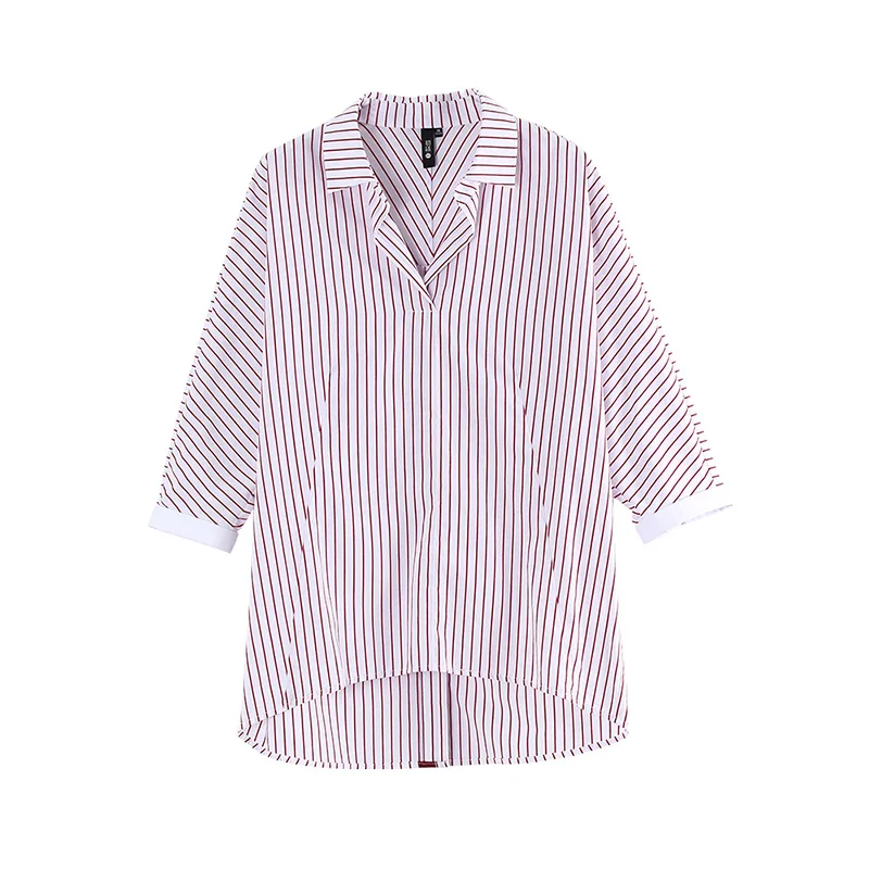  Toyouth Autumn Striped Shirts OL Style Three Quarter Batwing Sleeve Women Blouses And Shirt Irregul