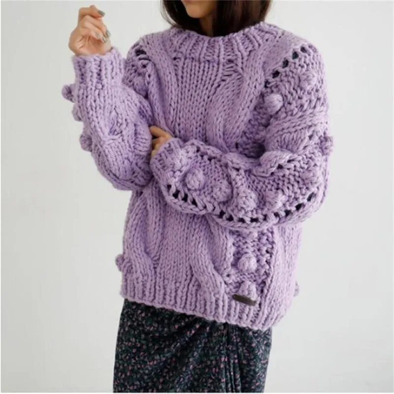 Осень и зима Модный повседневный вязаный пуловер ручной работы с круглым вырезом женский свитер