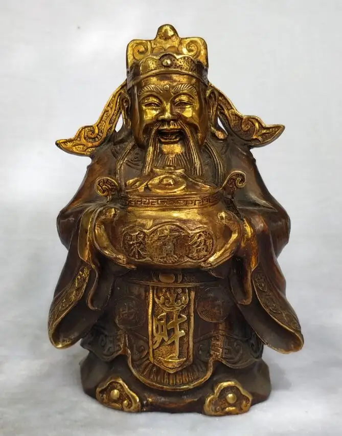 

Antique collection chinese old bronze God of Wealth sculpture home feng shui art decoration Metal craft