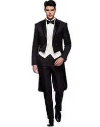Пиджак + жилет + брюки) на заказ мужской хвост костюм двубортный Жених модный мужской свадебный бальный костюм смокинг жениха