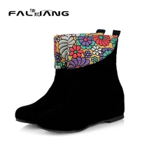 2016 Fashion Round Toe Platform Casual Dress flower Shoes Autumn Boots Hidden Wedges Heels Spring Shoes Ankle Boots