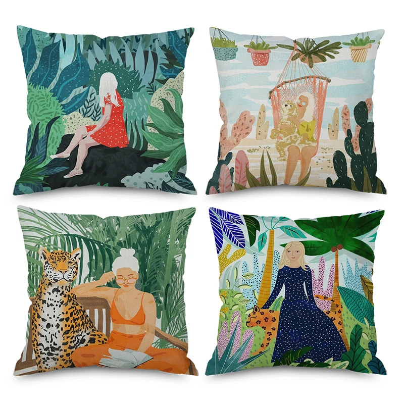 

Cartoon Girl Nordic short plush Pillow Case Polyester Decorative Throw Pillow Cover Square style-1