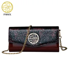 Pmsix 2017 nuevo patrón del cocodrilo bolsos de cuero de patente de la vendimia vino rojo cadena marca para mujer bolsos de embrague noche p420036