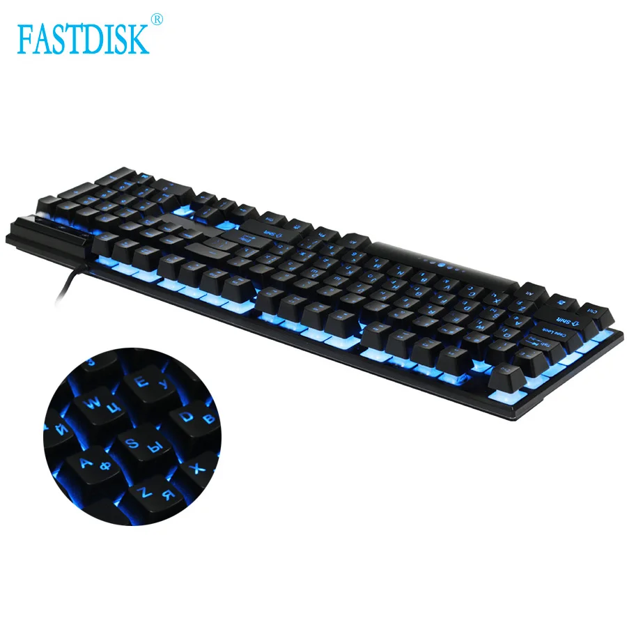 

FASTDISK Russian / English 3 Color Backlight Gaming Keyboard Teclado Gamer Floating LED Backlit USB Similar Mechanical Feel