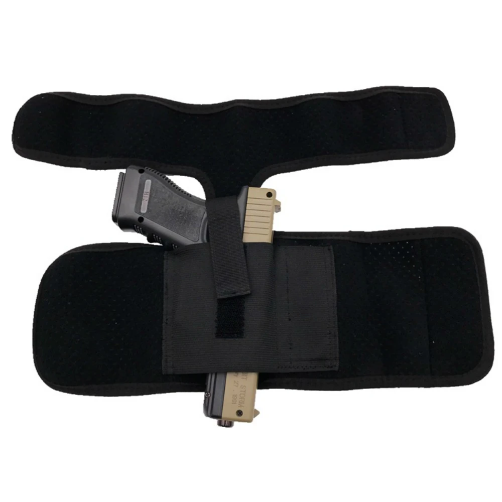 Black Adjustable Concealed Ankle Holster with Retention Strap for Carry
