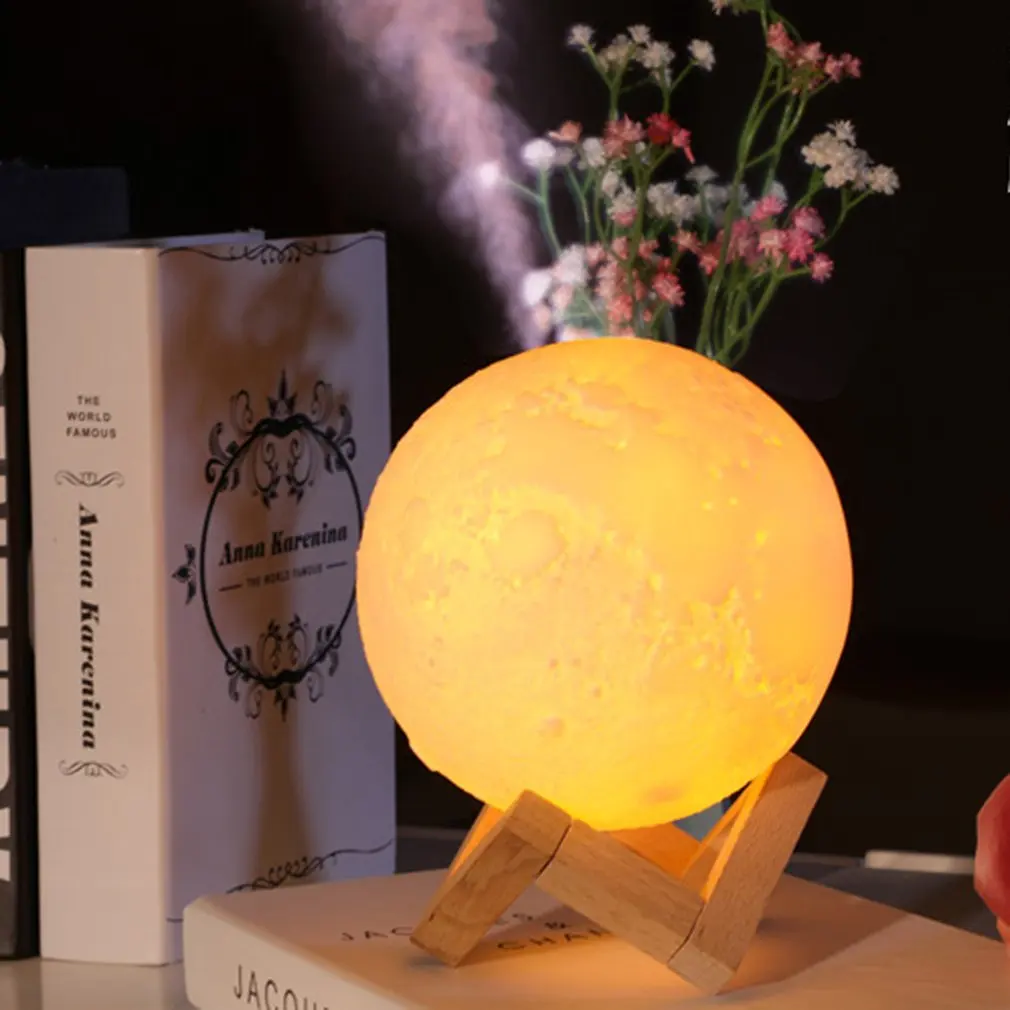 

3 in 1 320ML USB Air Humidifier Ultrasonic Cool-Mist 3D Moon Mini Humidifier With LED Light Mini USB Fan