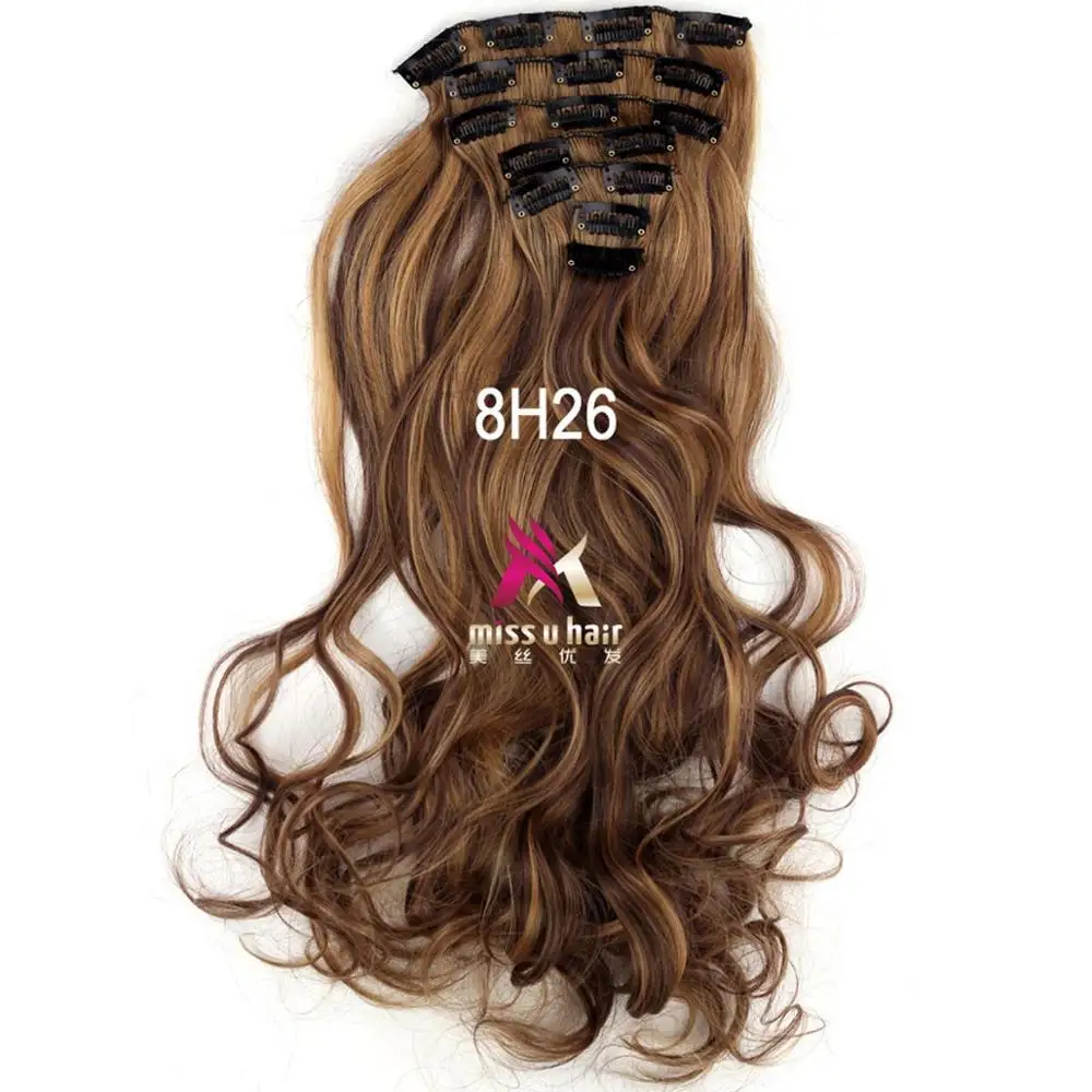 Miss U Hair 1" 45 см 130 г длинные волнистые синтетические заколки для наращивания волос штук 7 шт./компл. Термостойкое волокно - Цвет: W7-A14