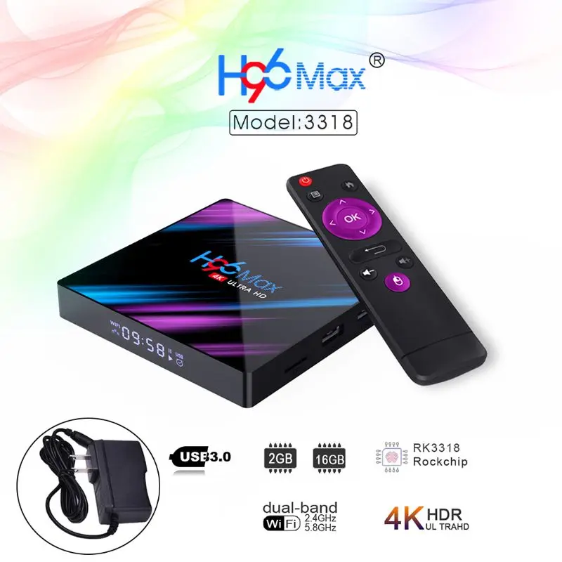 1Set H96 Max RK3318 Smart Android 9.0 TV Box 2.4G/5G Quad-Core WiFi Bluetooth Set Top Box Ultra 3D Media Player Devices