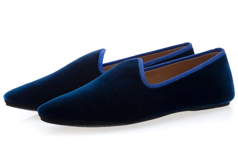 Men Blue Velvet Loafers Shoes Luxury Handmade Wedding Party Dress Shoes ...