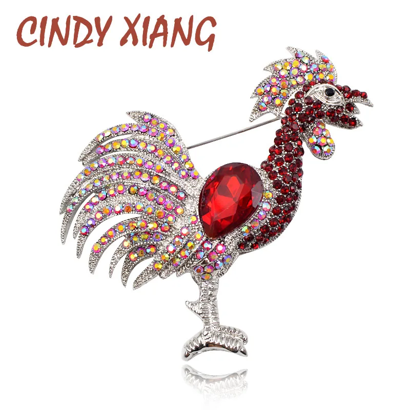 

Cindy Xiang Red Color Rhinestone Cockfighting Brooches for Women Chinese Chicken Year Brooch Pins Fashion Jewelry Animal Brooch