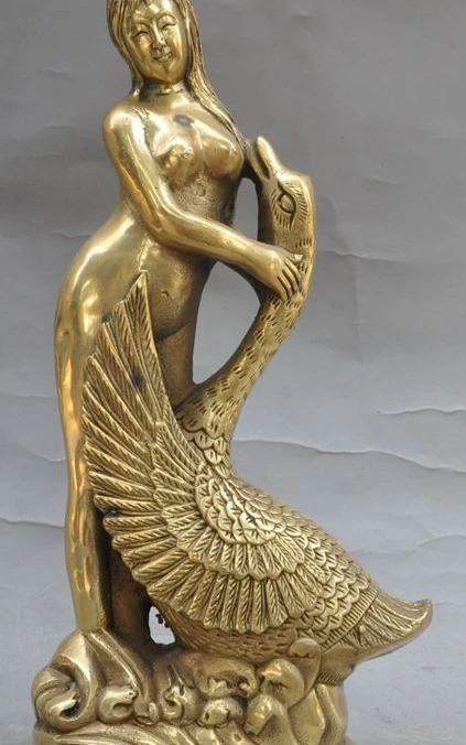 

chinese brass copper fengshui Bird Crane belle Beauty Beautiful women Art statue