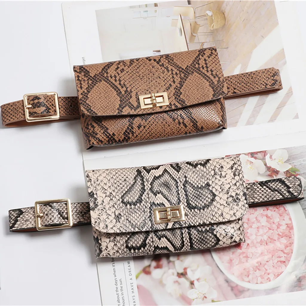 

Waist Packs Leather 2019 Women Fashion Snakeskin Chest Bags Lock Phone Money Waist Bag For Girl Fanny Pack Waterproof Serpentine