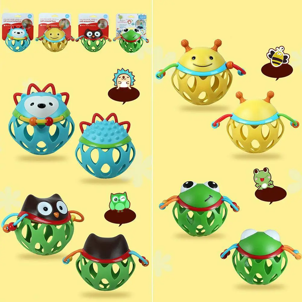 

New Baby Teether Ball Soft Rubber Hollow Rattle Cartoon Animal Teether Ball Educational Toy Gift for Boys and Girls zk30