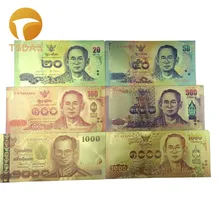 Full Sets 24K Gold Banknote Thailand 20 1000 Gold Foil Banknote 6pcs lot as Business Christmas