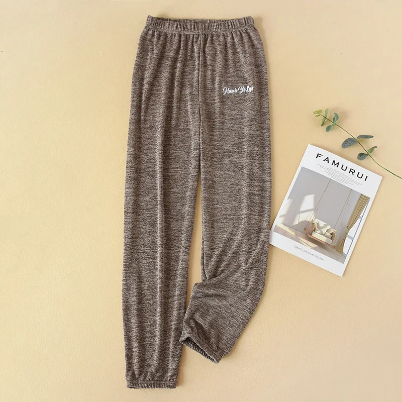 Khaki pants Летние пижамы для женщин, белая футболка+ разноцветные свободные Стрейчевые штаны, одежда для сна, хлопковая Домашняя одежда, пижама, домашняя одежда - Цвет: Khaki pants