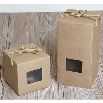 

100pcs/lot Kraft Paper With Window Cosmetic Cream Jar Bottle With Ropes Gift Craft Packaging Box
