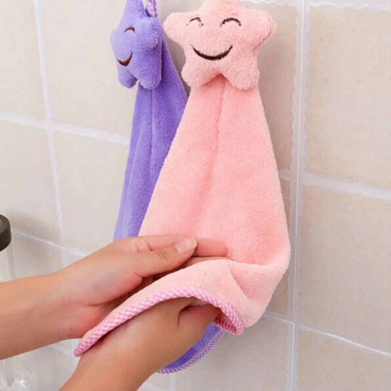 22x42cm Cute Hand Towel Coral Velvet Soft Wipe Home Hanging Cleansing