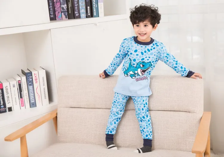 ZFBOZS/осенняя одежда для сна для маленьких мальчиков, пижамные комплекты хлопковая Футболка с принтом динозавра+ штаны, комплект из 2 предметов, детская одежда