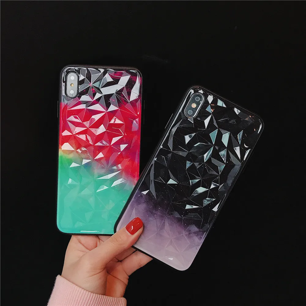 

ZRICKIE Geometric 3D Gradient Diamond Soft TPU Phone Case For Huawei P20 30 Pro Nova3 3i 3e 4 Honor 8X Bling Rhombus Back Cover