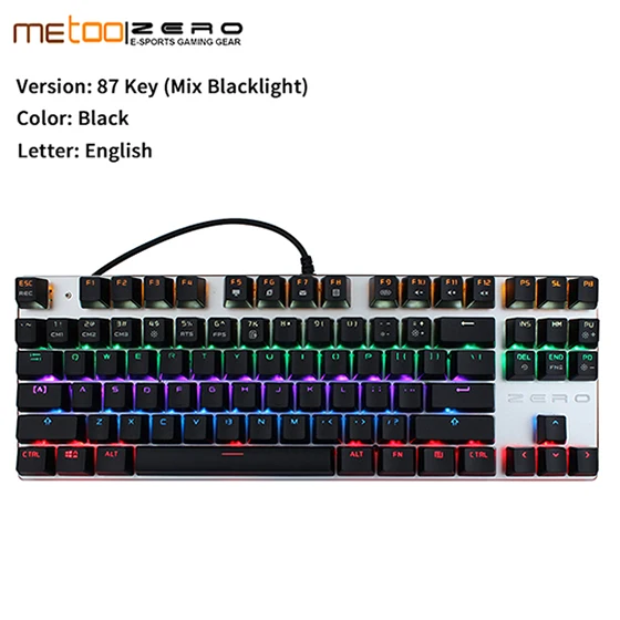 Metoo ZERO игровая оригинальная механическая клавиатура с подсветкой, светящаяся, светодиодный, металлическая Проводная клавиатура, русская/английская/испанская - Цвет: 87 English