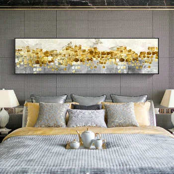 

Abstract Golden Coins Canvas Paintings Long Gold Poster Print Modern Grey Wall Art Mural For Living Room Bedroom Fashion Decor