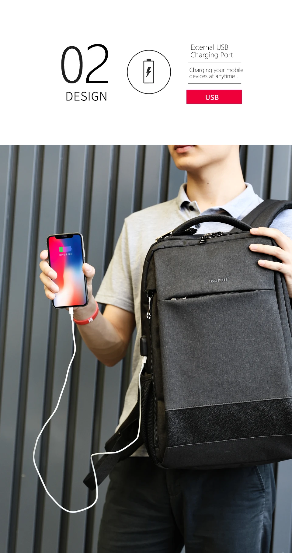 8.Men Mochila USB Charge