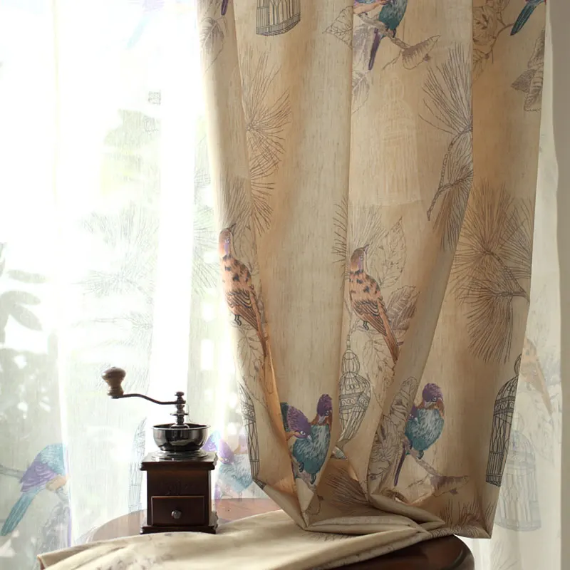Américain rustique style rideaux pour salon oiseaux imprimé ... Décor rideaux Lin