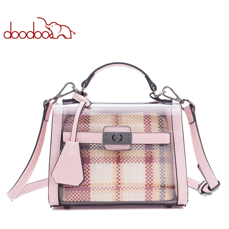 

DOODOO Ladies Pu Leather Top-handle Messenger Bags Tote Transparent Jelly Bag Brand Women Handbag Female Shoulder Crossbody Bags